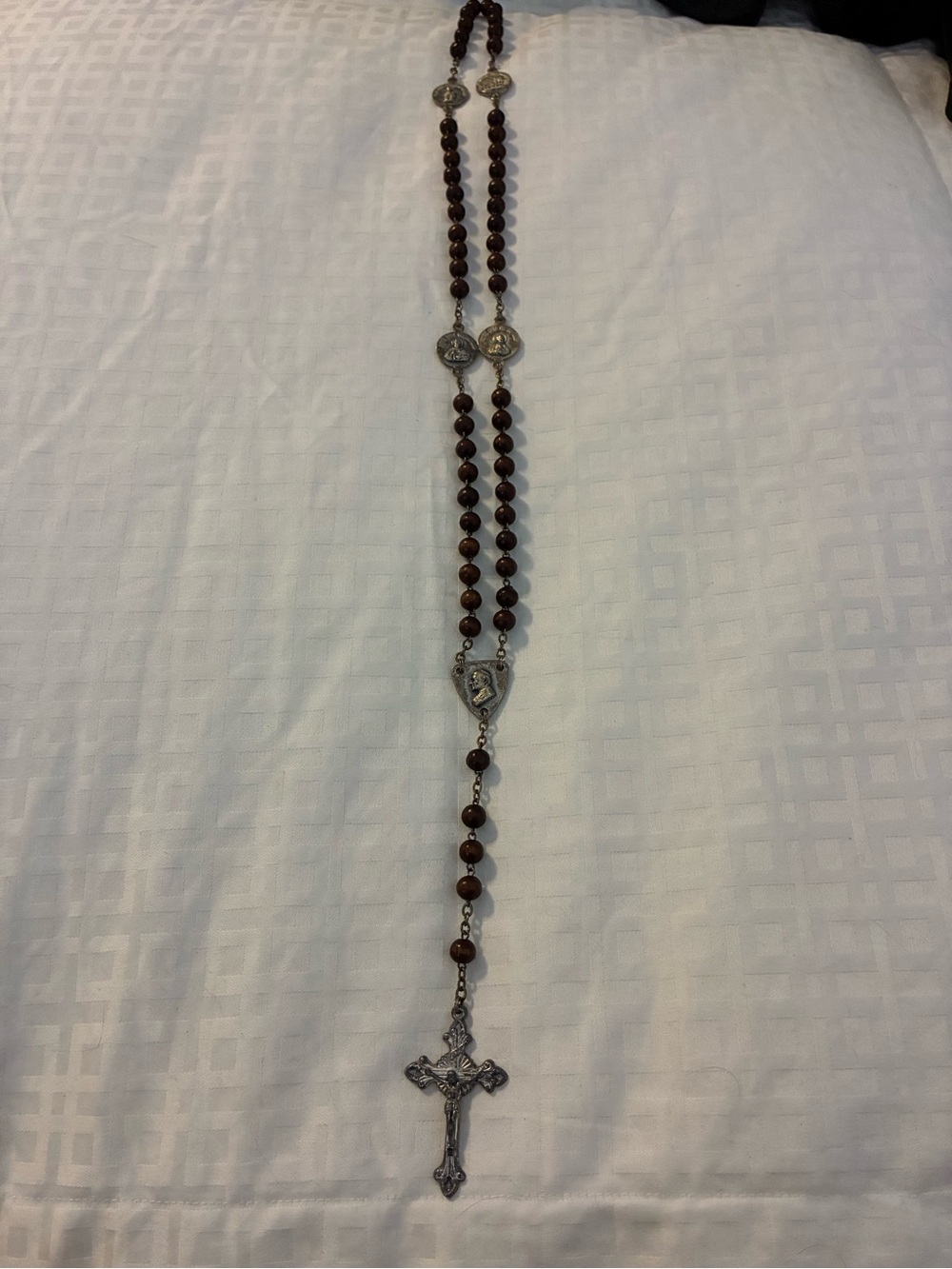 Vintage Rosary Silver Wooden Beads Pope John XXIII